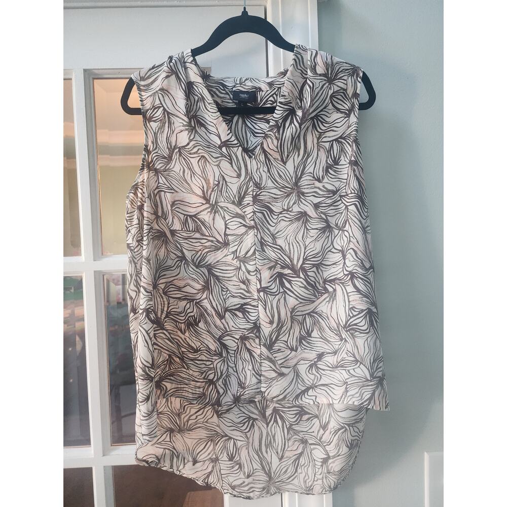 Mossimo Off white sleeveless blouse with brown and pink toned floral designs